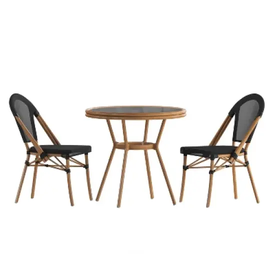 Emma & Oliver Massalia Indoor/Outdoor Bistro Style 31.5 in. Table with Textilene, Glass Top, and Two Chairs - Metal Frame image {10}