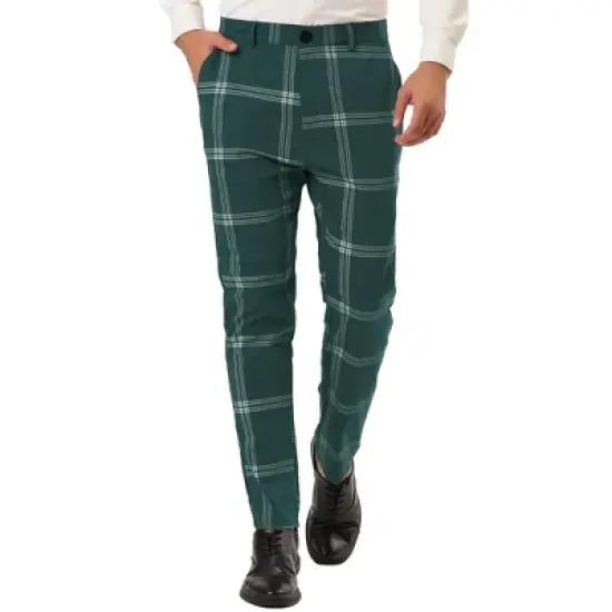 Lars Amadeus Men's Plaid Casual Slim Fit Flat Front Checked Printed Business Trousers image {9}