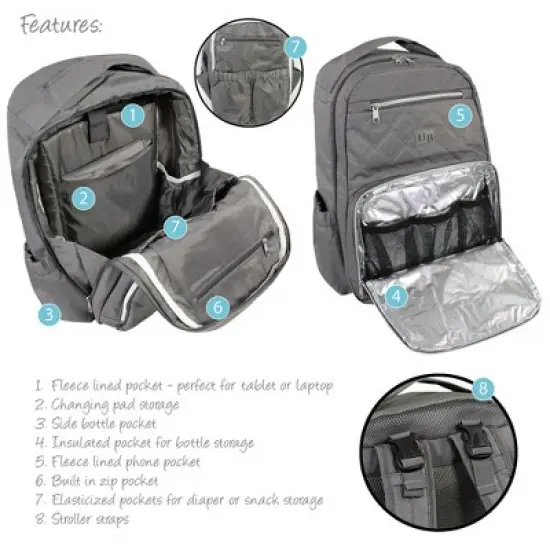 Hudson Baby Premium Diaper Bag Backpack and Changing Pad, Charcoal, One Size image {3}