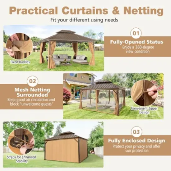 Costway 14 x 12 FT Hardtop Gazebo Aluminum Frame Permanent Pavilion with Curtains & Netting image {5}