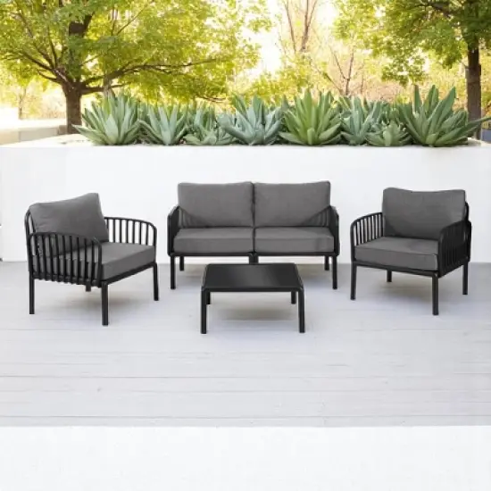 5-Piece Outdoor Plastic Sofa Set with Cushions and Coffee Table &acirc;&acirc;&sbquo;?Modular Sectional Furniture for Patio, Garden, or Balcony image {1}