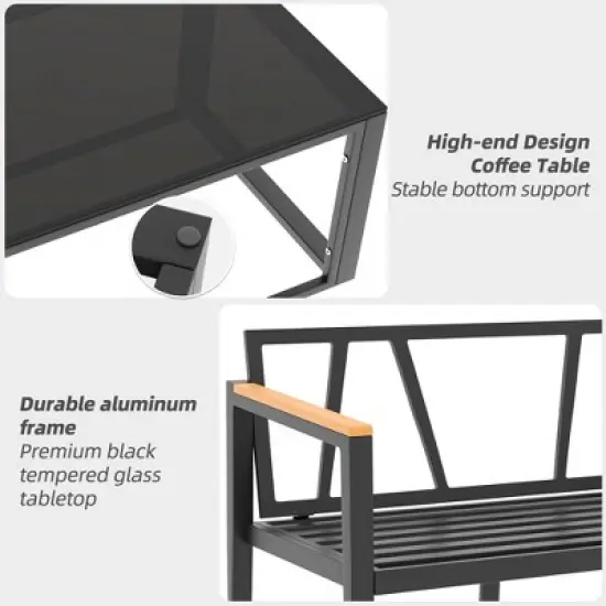 4 Piece Modern Outdoor Conversation Sets with 4 Inch Cushion & 5mm Tempered Glass Table image {5}