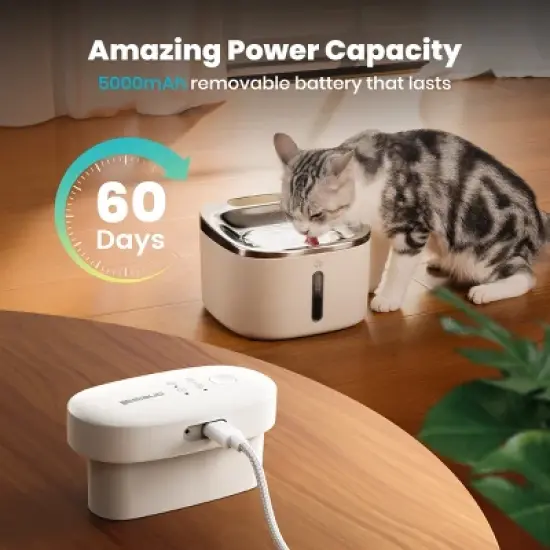 Oneisall PW04 Wireless Cat Fountain: 3.5L Stainless Steel, Battery Operated, Cordless, Rechargeable &ndash; Pet Water Dispenser (w/11 Filters) image {3}