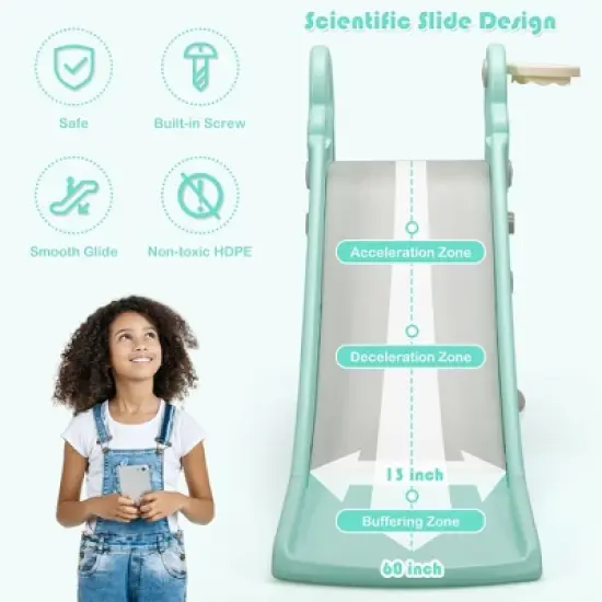 Costway 3-in-1 Kids Climber Slide Play Set w/Basketball Hoop Indoor & Outdoor Pink\Green image {6}