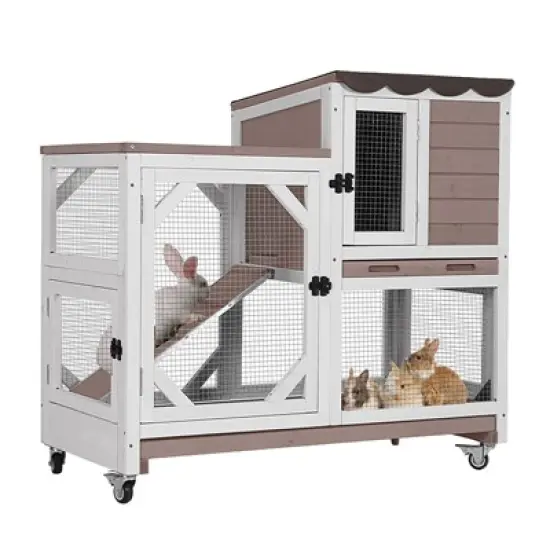 Aivituvin Premium 2-Story Wooden Rabbit Hutch with Casters | Pull-Out Tray-AIR7013 image {15}