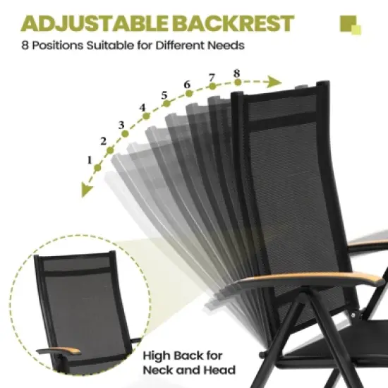 Crestlive Products 7pc Outdoor Dining set Patio Rectangle Table with Folding Chairs Aluminum Frame with Wood-Like Tabletop and Umbrella Hole image {5}