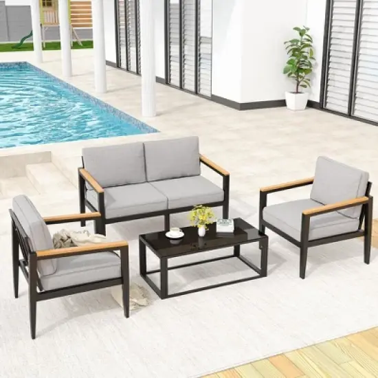 Aluminum Patio Furniture Set,4 Piece Modern Outdoor Conversation Sets image {8}