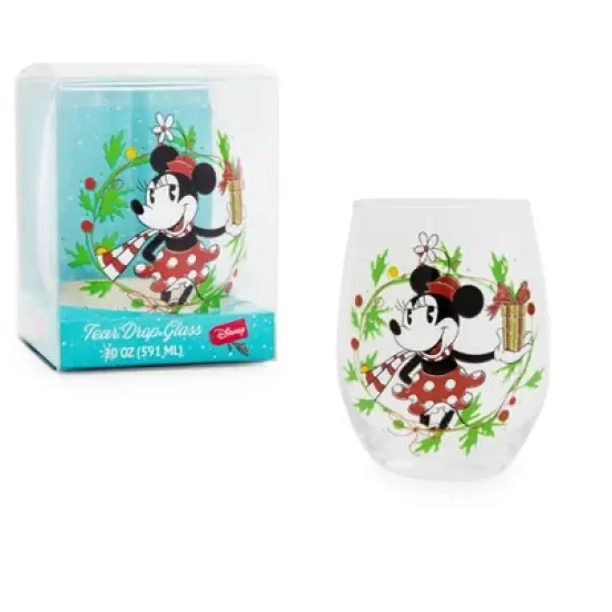 Silver Buffalo Disney Minnie Mouse Christmas Wreath Stemless Wine Glass | Holds 20 Ounces image {1}