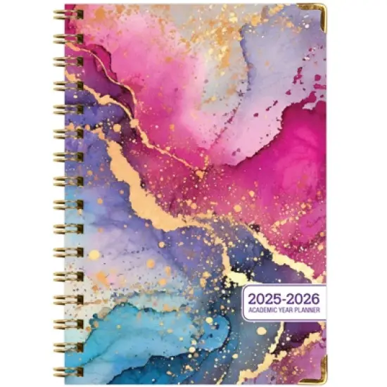 Global Printed Products Hardcover AY 2025-2026 Fashion Planner - 5.5"x8" (Rainbow Gold Marble) image {3}
