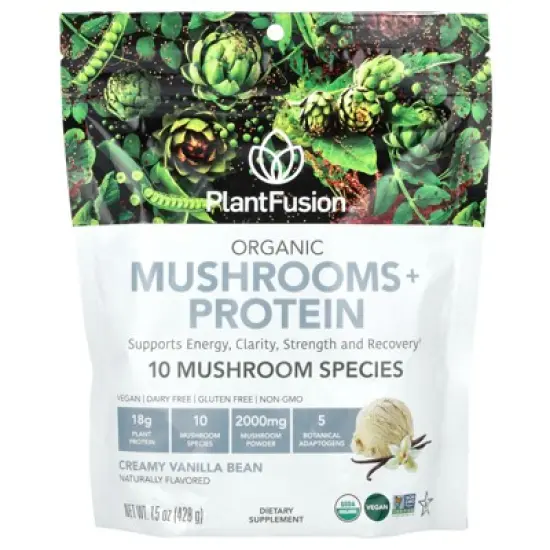 PlantFusion Organic Mushrooms + Protein, Creamy Vanilla Bean, 15 oz (428 g) image {3}