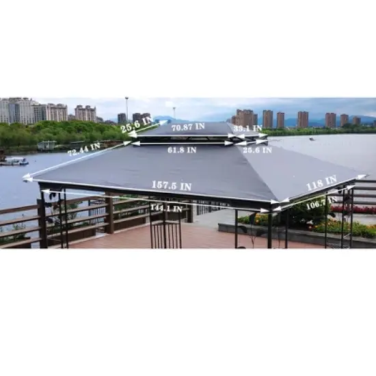 DOMETOUR 13x10 Ft Patio Double Roof Gazebo Replacement Canopy Top Fabric, Gray image {6}