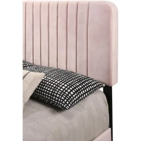 Passion Furniture Lodi Pink Velvet Upholstered Channel Tufted Queen Panel Bed image {3}