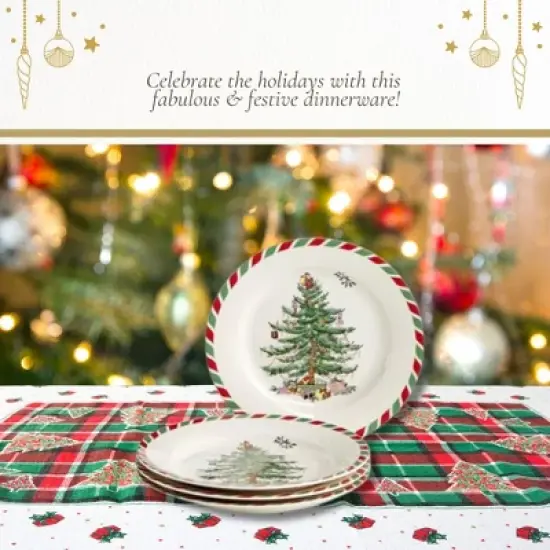 Spode Christmas Tree 8" Candy Cane Appetizer Plates (Set of 4) - Festive Holiday Tableware, Dishwasher & Microwave Safe image {4}