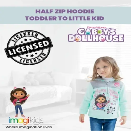 Dreamworks Gabby's Dollhouse Kitty Fairy Cakey Cat Gabby Girls Fleece Half Zip Hoodie Little Kid  image {1}
