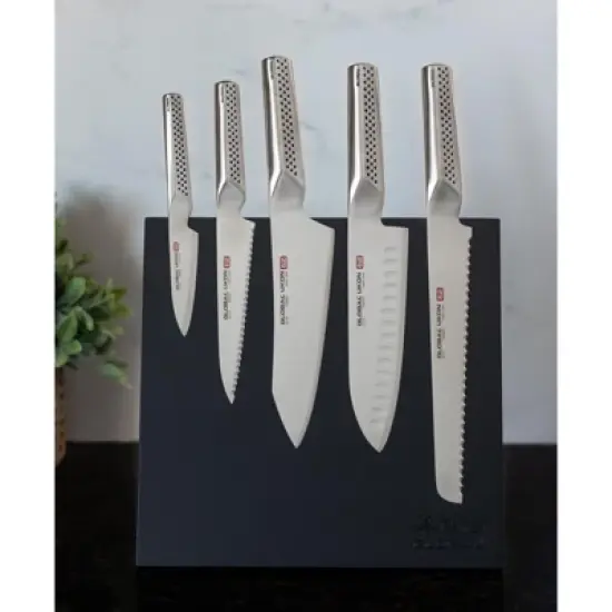 Global Bitoku Ukon Essentials 6 Piece Knife Set with Magnetic Block, Rubberwood image {2}