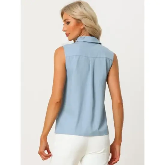 Allegra K Women's Summer Casual Collared Tank Top Button Down Sleeveless Work Shirt image {2}