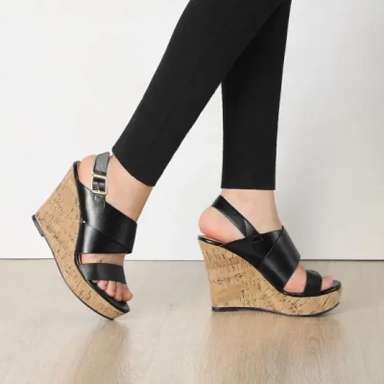 Allegra K Women's Wood Wedges Platform Wedge Sandals image {1}