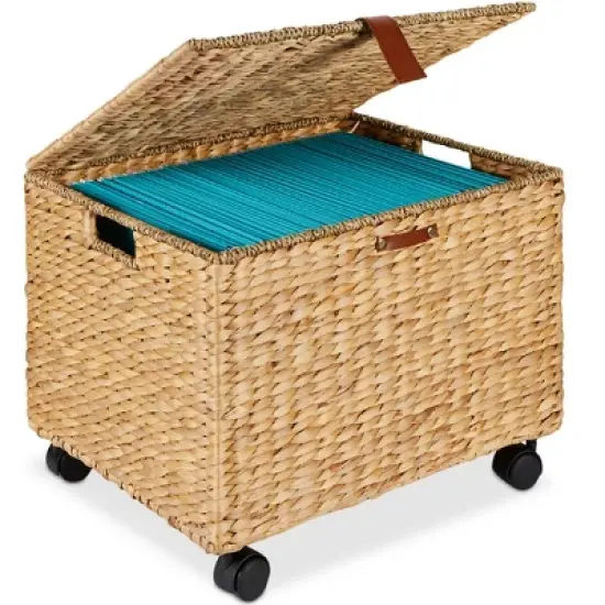 Best Choice Products Hyacinth Rolling Filing Cabinet Mobile Organizer Storage Basket w/ Lid, Locking Wheels image {7}