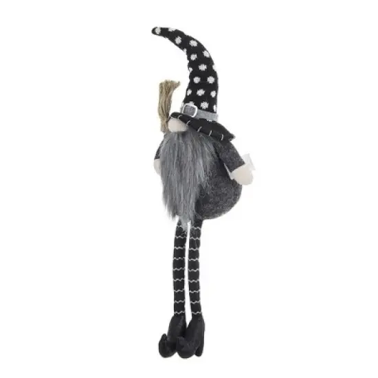 Whisen Fabric Sitting Gnome, Broomstick & Soft Legs, Halloween Decoration - Black & White image {3}