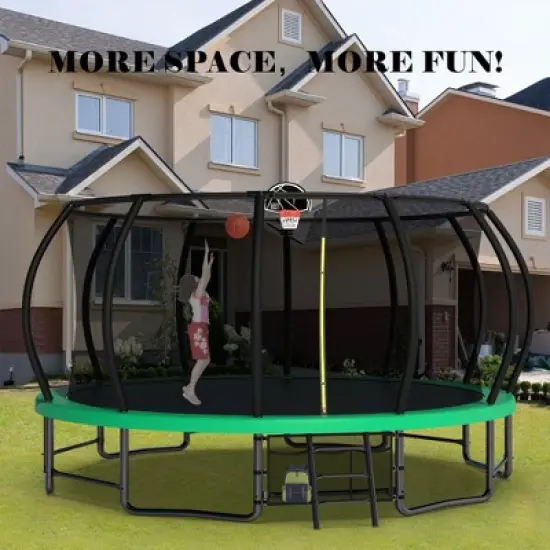 QingMoon 16FT Recreational Trampoline  with 12 high-security fence poles,heavy-gauge galvanized,Enclosure Net,Ladder,for Kids And Adults image {5}