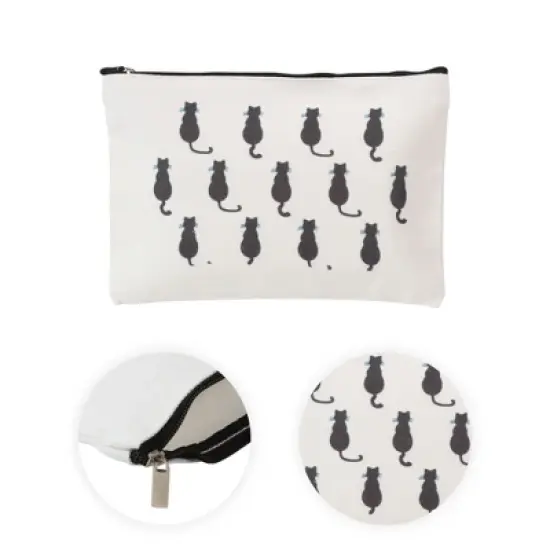Unique Bargains Durable Cats Print Makeup Bag White 1 Pc image {2}