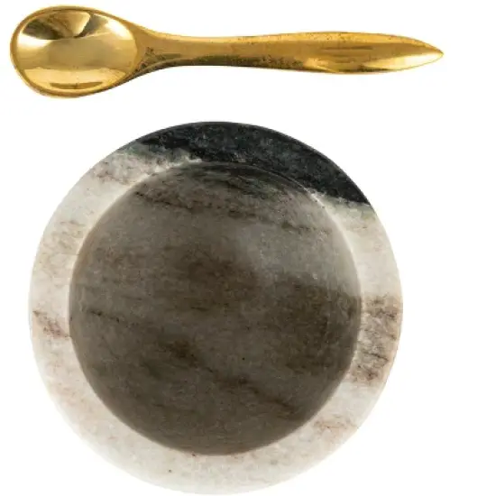 Storied Home Marble Salt Cellar with Brass Spoon, Black image {3}