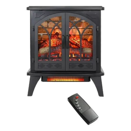24" Freestanding Electric Fireplace Stove - 3D Infrared Flame Effect w/ Remote Control, Overheat Protection & 5100 BTU Heater (Black) image {5}