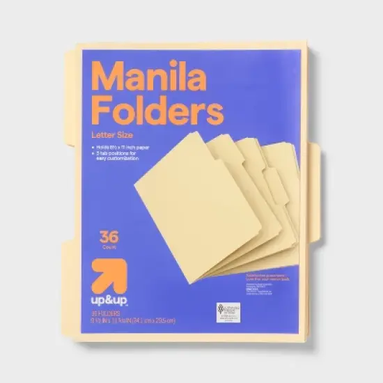 36ct Manila File Folders - up&up&trade;: Top Tab, Non-Pronged, 12 Sheet Capacity, Brown, 11.62" x 9.5", 36 Pack image {5}