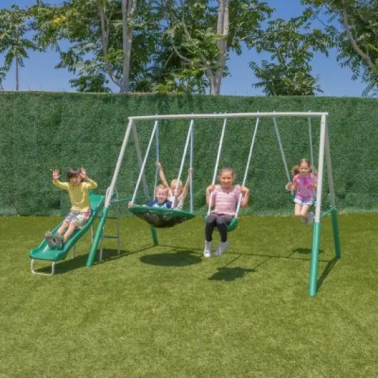 The Swing Company Northridge Metal Swing Set with Saucer Swing and 5' Slide image {2}