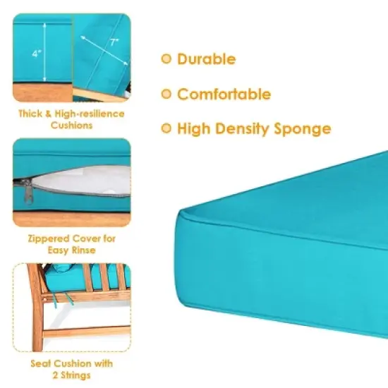 Tangkula 8pcs Wooden Patio Furniture Set Table & Sectional Sofa w/ Turquoise Cushion image {4}