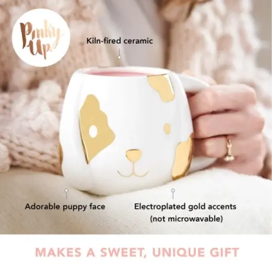 Pinky Up Penny Dog Mug, Ceramic Tea Mug, Tea Tumbler Cup, Dog Lover Gifts, Puppy Inspired Tea Cup, Gold Accents, 16oz image {1}