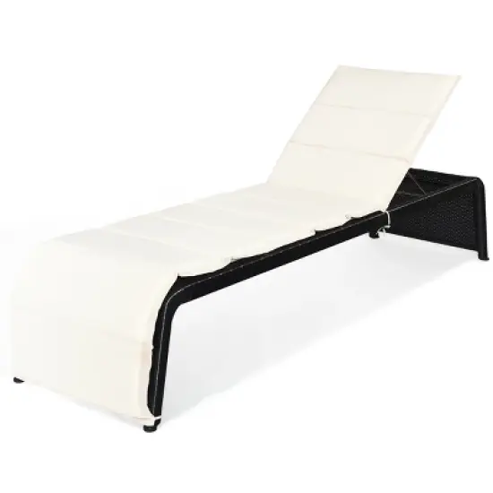 Costway 2 PCS Patio Rattan Lounge Chair Chaise Recliner Back Adjustable Cushioned Garden image {9}