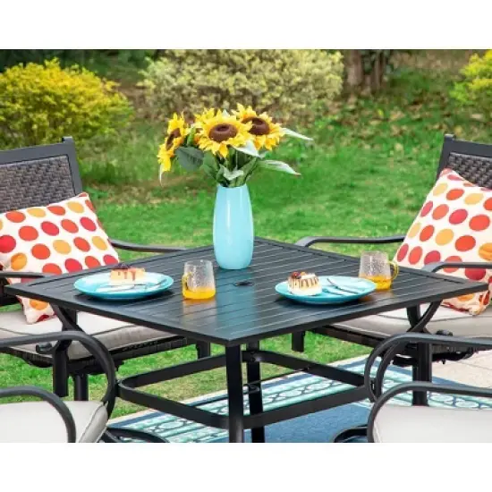 5pc Patio Dining Set with 360 Swivel Chairs with Cushions and Square Steel Table - Captiva Designs image {2}