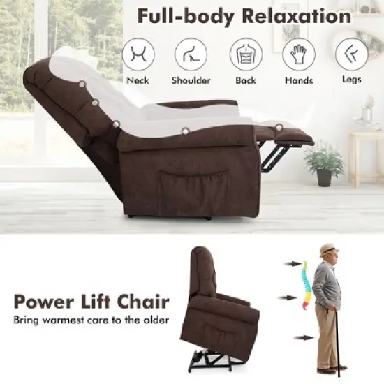 Costway Power Lift Recliner Chair Sofa for Elderly w/ Side Pocket & Remote Control Black\Brown image {5}