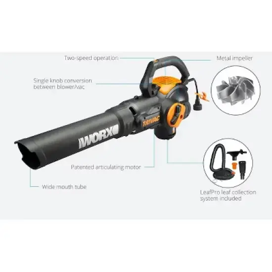 Worx WG524 12 Amp TRIVAC 3-in-1 Electric Leaf Blower/Mulcher/Vac with Leaf Collection System image {10}
