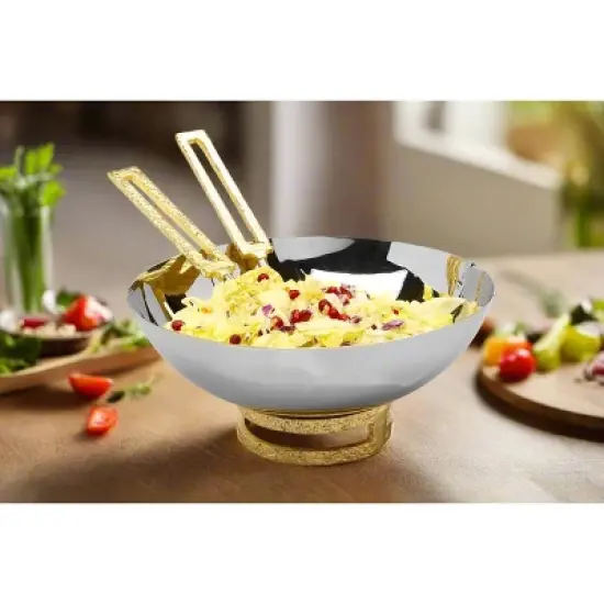 Classic Touch Set of 2 Salad Servers with Square Gold Loop Handles image {2}