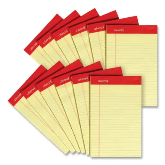 Universal Perforated Ruled Writing Pads, Narrow Rule, Red Headband, 50 Canary-Yellow 5 x 8 Sheets, Dozen image {7}