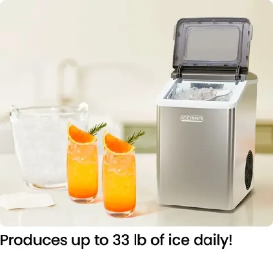 ICEMAN Pebble Countertop Ice Maker with Ice Scoop and Basket - Stainless Steel image {1}