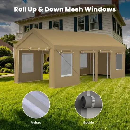 13x25ft Yellow Heavy Duty Carport Canopy, Portable Garage Shelter with Roll-up Windows, Reinforced Frame, Waterproof Cover image {4}