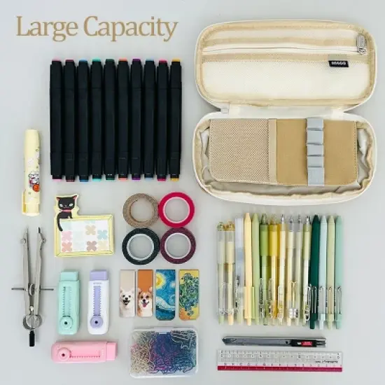 Wrapables Large Capacity Pencil Case, Expandable Pencil Pouch for Stationery Tools, Khaki image {5}