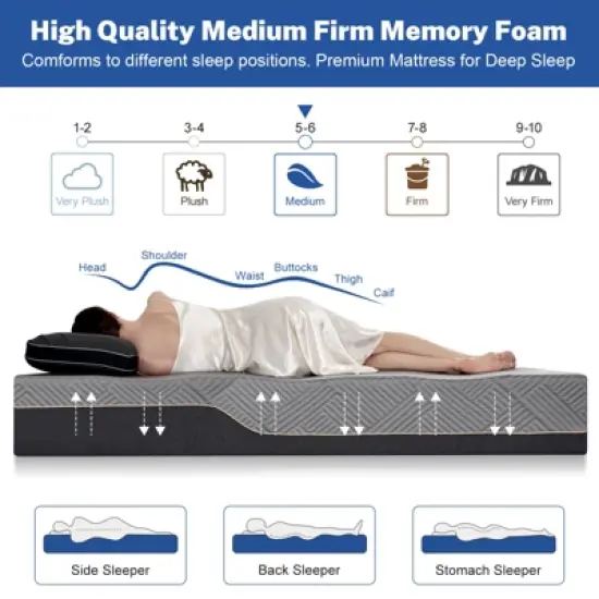 Vipbear 10inch/12inch Memory Foam Mattress, Luxury Cooling Green Tea/Gel Mattress With Ice Silk Cover, Premium Medium Firm Mattress For Back Pain image {5}