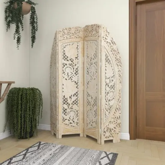 Eclectic Wood Room Divider Screen White - Olivia & May image {15}