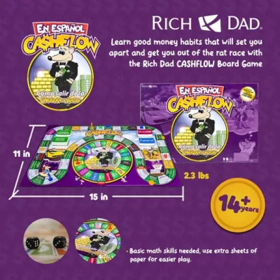 Rich Dad CASHFLOW (Spanish) Educational Board Game, Learn Investing, Real Estate, Stocks, & Business Building for Family Financial Literacy image {2}