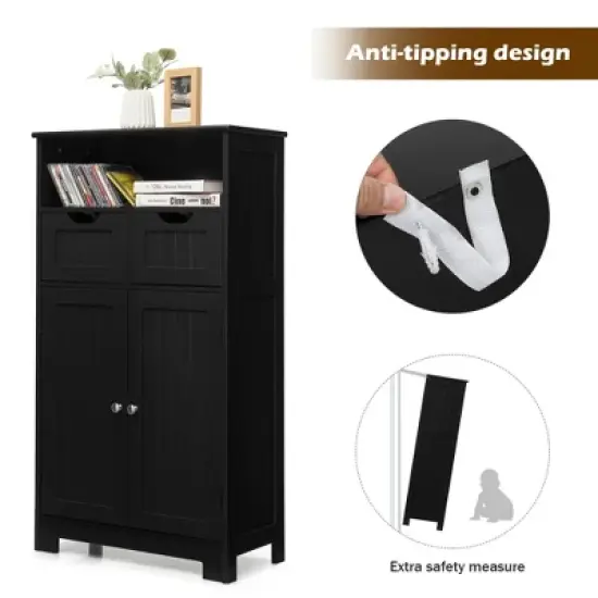 Costway Bathroom Floor Cabinet Wooden Storage Organizer w/Drawer Doors image {9}