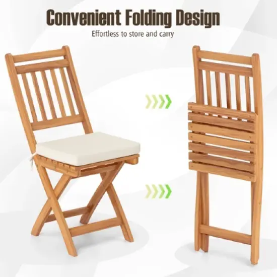 Tangkula Folding Patio Chairs Set of 4 w/ Slatted Backrests & Soft Seat Cushions image {3}