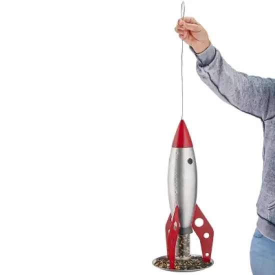 Good Directions Steel Rocketship Novelty Bird Feeder 18" image {6}