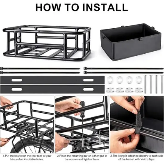 Rear Bicycle Basket, Rear Wheel Basket with Cargo Net and Liner, School Bag Rear Excellent Made of Aluminium image {3}