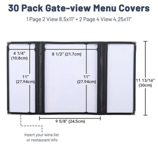 WeChef 30 Pcs Restaurant Menu Covers Gate-view Fold 1 Page 2 View 8.5x11" & 2 Page 4 View 4.25x11" Wine List Bar Cafe image {2}