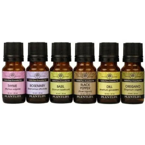 Plantlife Herb Sampler Set 6-Pack (Thyme, Rosemary, Basil, Black Pepper, Dill, Oregano) Aromatherapy Essential Oils &ndash; No Additives, 10 ml image {1}