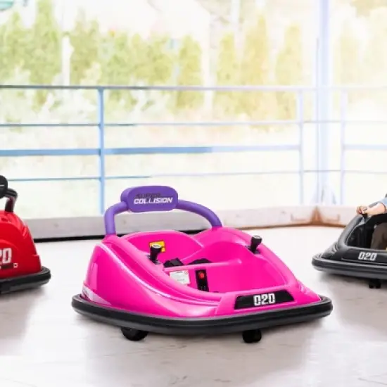 Aosom 12V Kids Bumper Car, 360&deg; Rotation Electric Ride On Car, Twins Motor w/ Parent Remote Control, Safety Belt, LED Lights, Pink image {1}